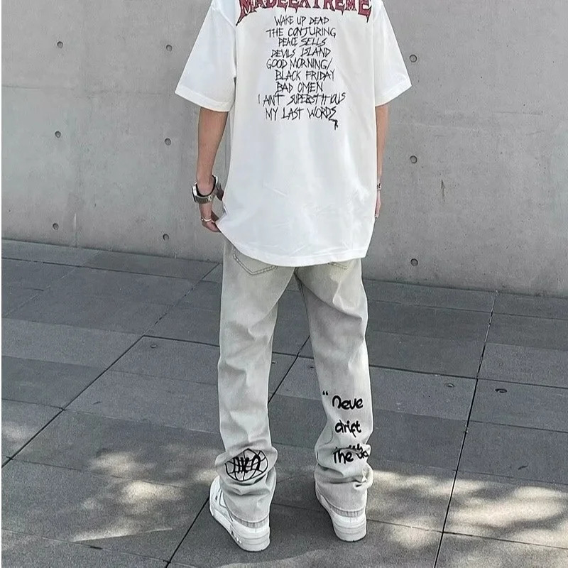 American Gothic Letter Mens Baggy Jeans Y2K Retro Harajuku Straight Denim Trousers Hip Hop Fashion Printed Jean Man Pants 241111