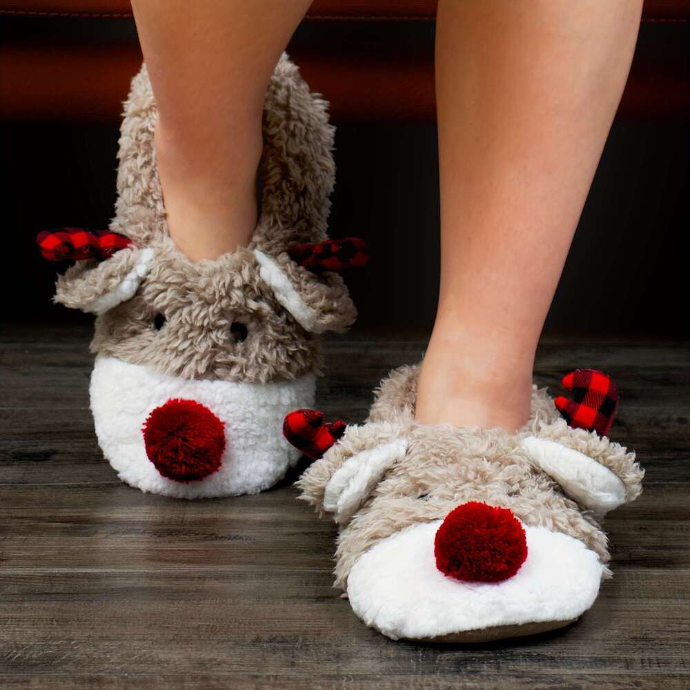 Christmas Comfortable Plush ed Cute Reindeer Design Slippers, Casual Slip On Shoes for Indoor Home Christmas