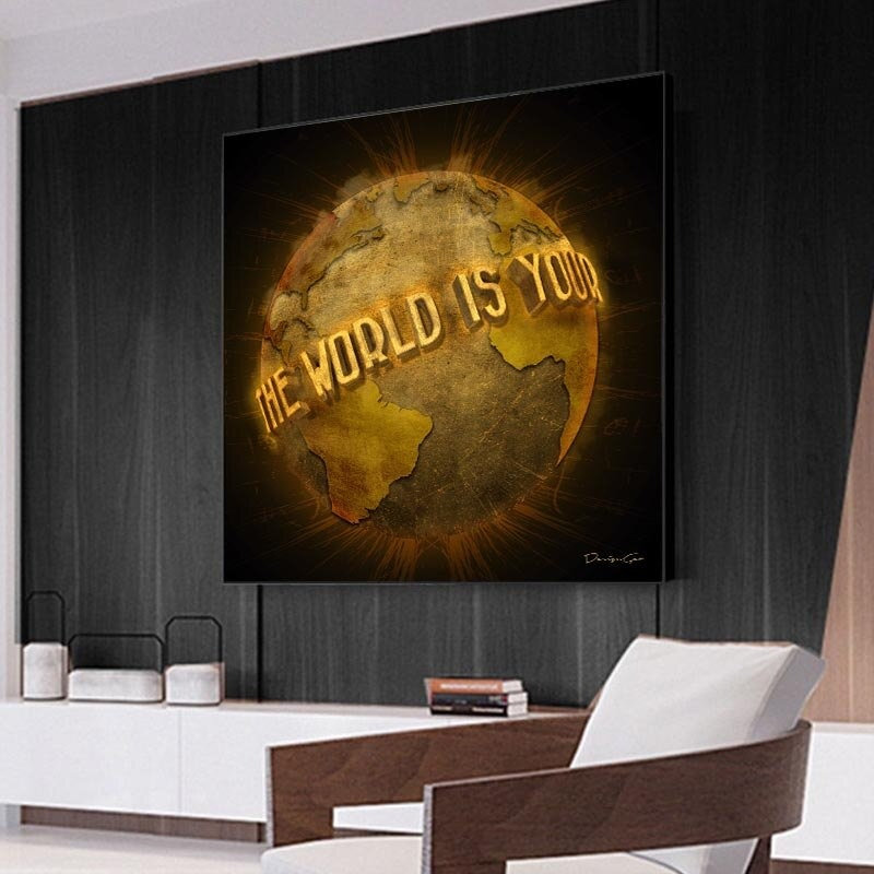 The World Is Yours Golden Scarface Canvas Square Poster Inspirational Wall Art Pictures Canvas Painting Living Room Home Decor