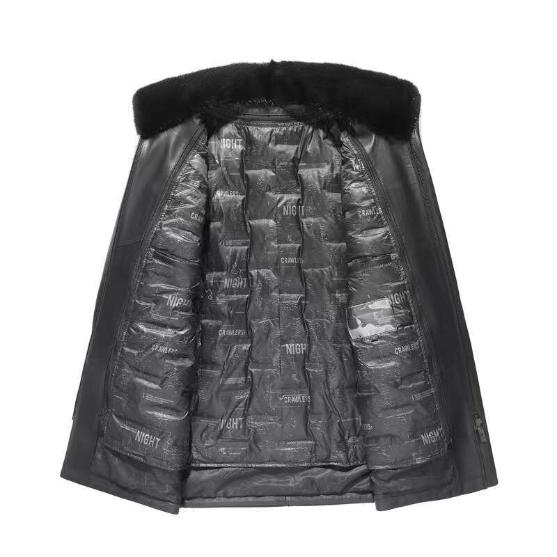 Leather Men's Sheepskin Can Be Removed Down Jacket Fur One Mink Collar