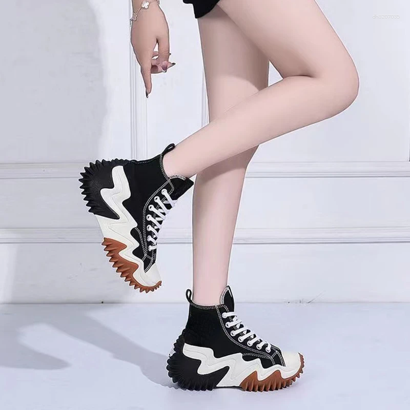 Casual Shoes Female 2024 Lace Up Women's Vulcanize Outdoor Women Sneakers Round Toe Platform High Top Canvas