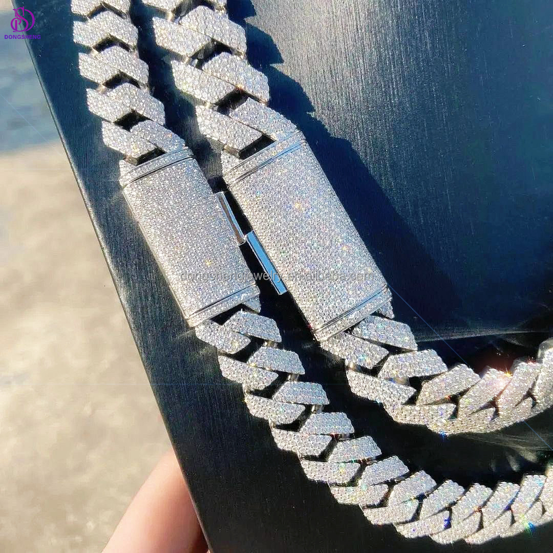 Dongsheng Jewelry Iced Out VVS Moissanite Dia Cuban k Chain Fashion for Men Sier Necklaces14mm 15mm 16mm Necklace