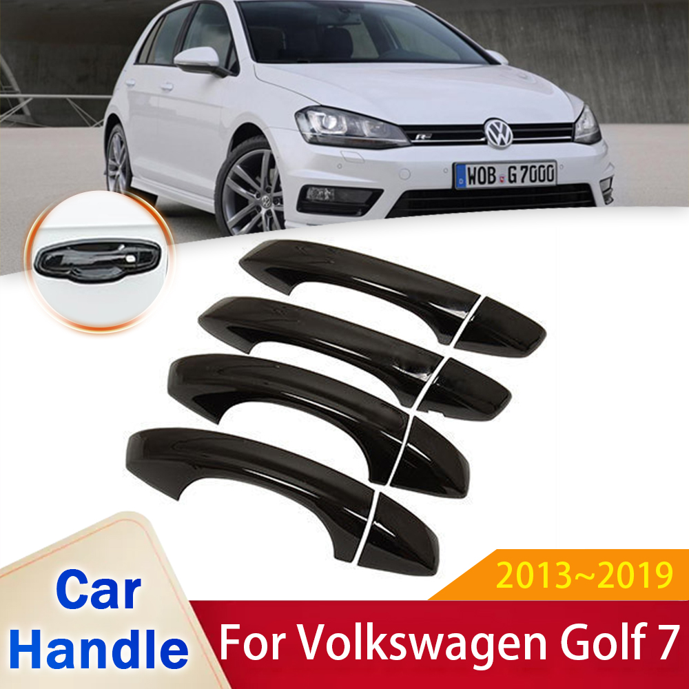 for Volkswagen VW Golf 7 Mk7 2013~2019 Gloss Black Smart Door Handle Cover Stickers Trim Car Protective Accessories 2014 2015