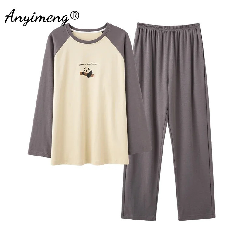 Autumn Winter Cotton Men Pajamas Fashion Soft Pajama Long Sleeved Full Pants Nightwear Plus Size L3XL Sleepwear for Man 241111