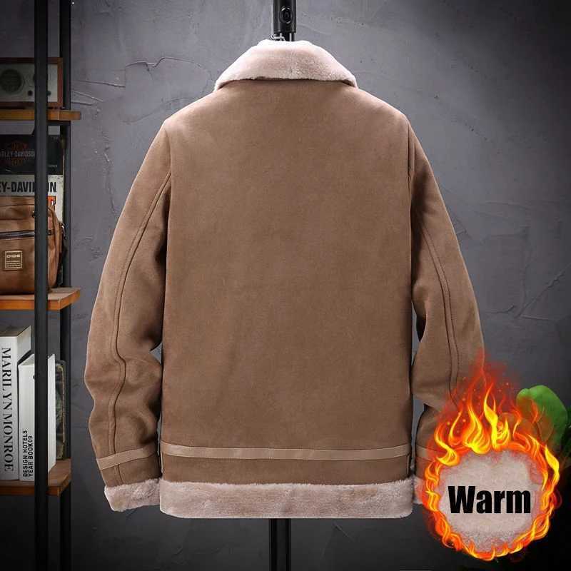 Artificial fur plush lining jacket bomber pilot flight jacket mens winter velvet jacket thick windproof truck jacket W241111