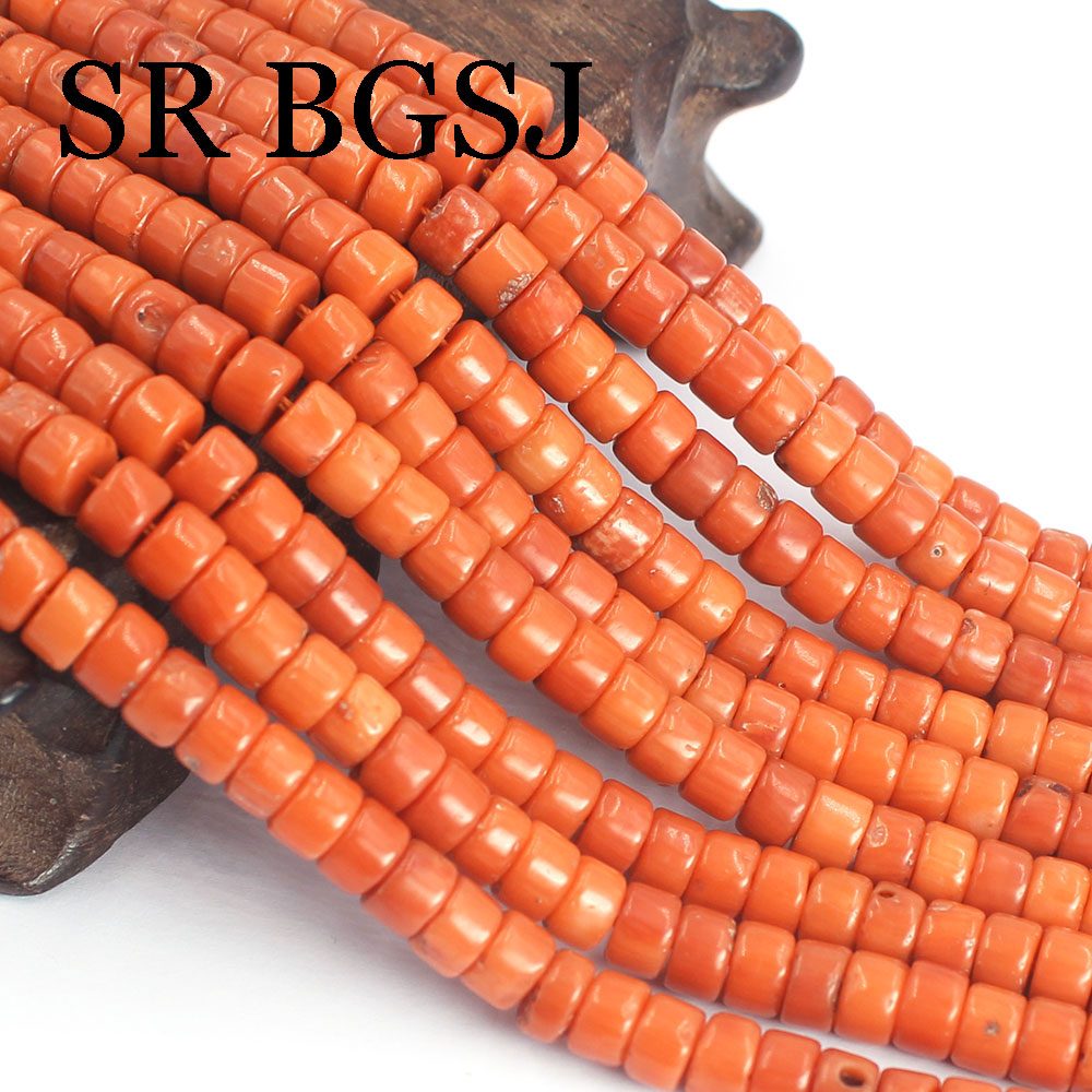 4x6mm Keshi Rondelle Column Jewelry DIY Loose Real Genuine Natural Spacer Vintage Seed Orange Coral Beads 15"