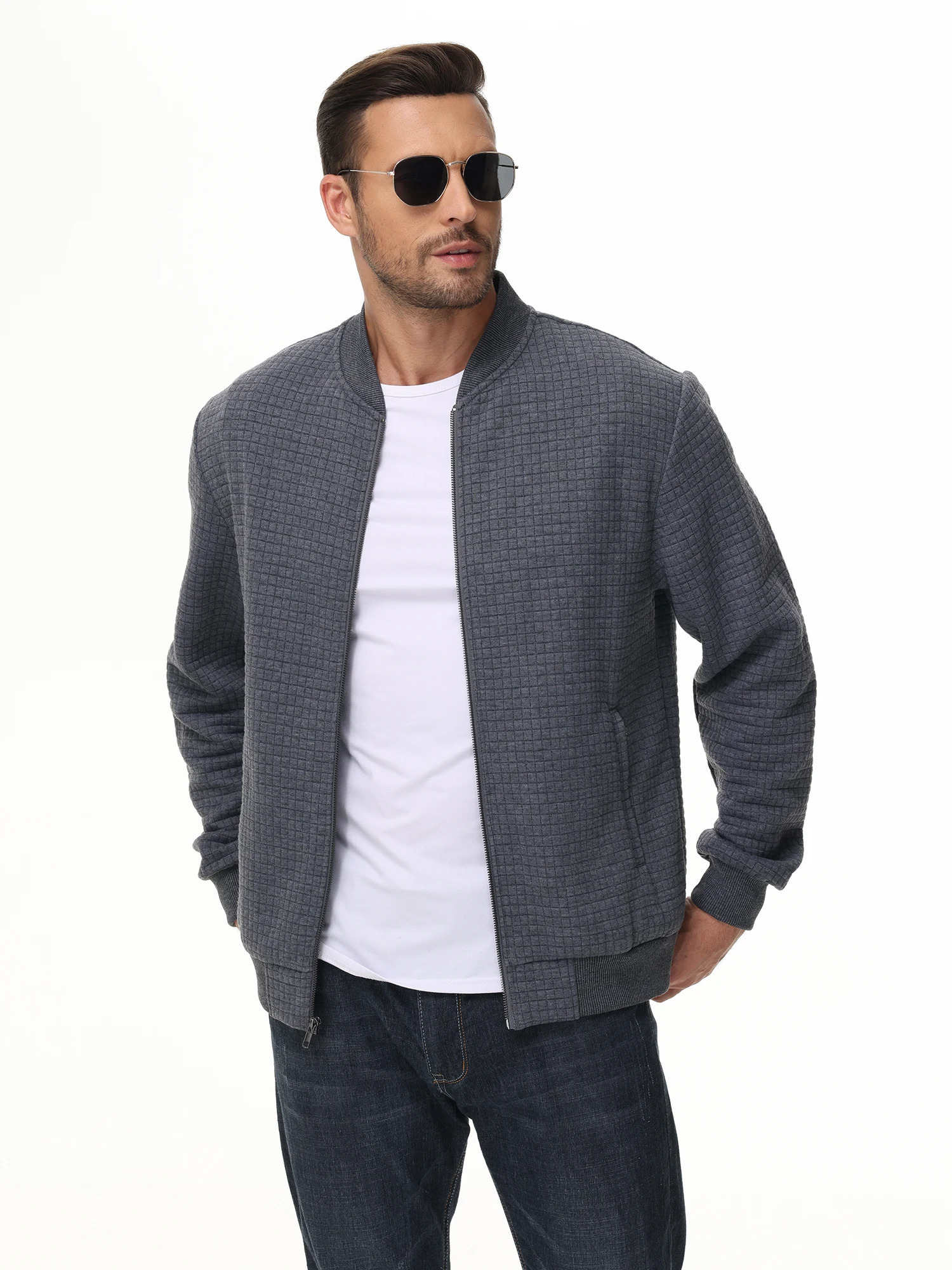 Mens Casual Zipup Plaid Hoodie Jackets Coats Spring Autumn Streetwear Sweatshirt Standing Collar Clothing for Men 241108