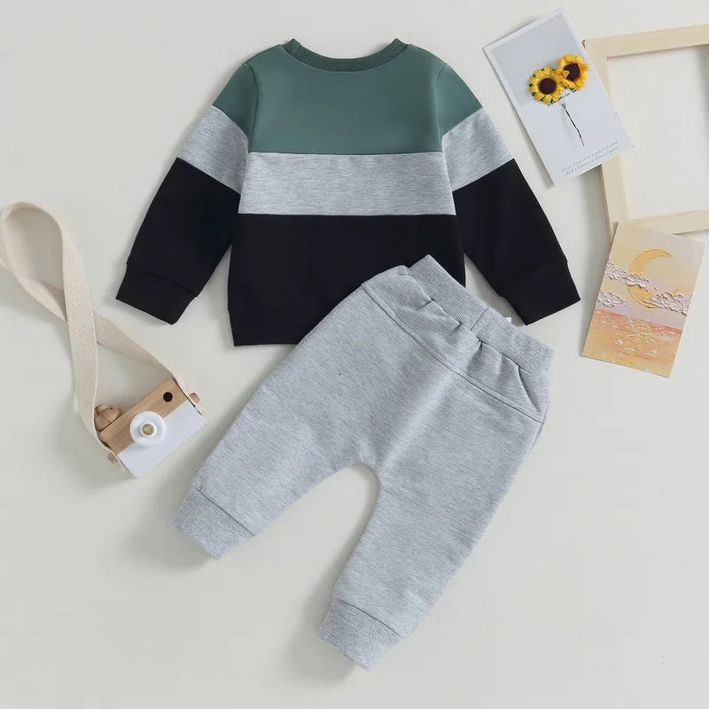 born Baby Boy Pant Sets Autumn Clothes 2 Piece Outfits Contrast Color Long Sleeve Sweatshirt and Elastic Pants Baby Items 241111