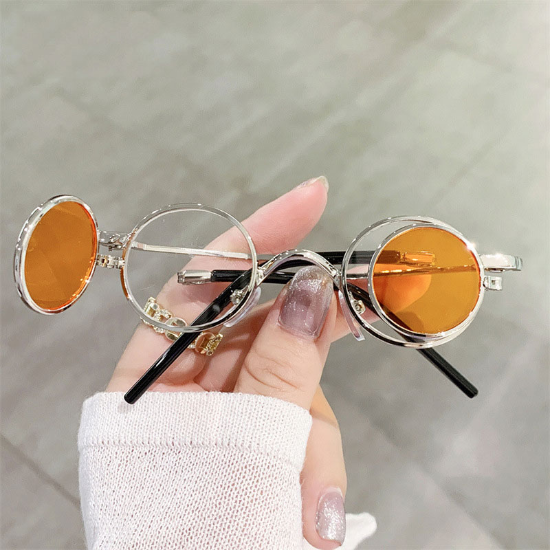 mimiyou Round SteamPunk Flips Sunglasses Women Vintage Fold Small Sunglasses Men Sun Glasses Brand UV400 Eyeglasses Shades