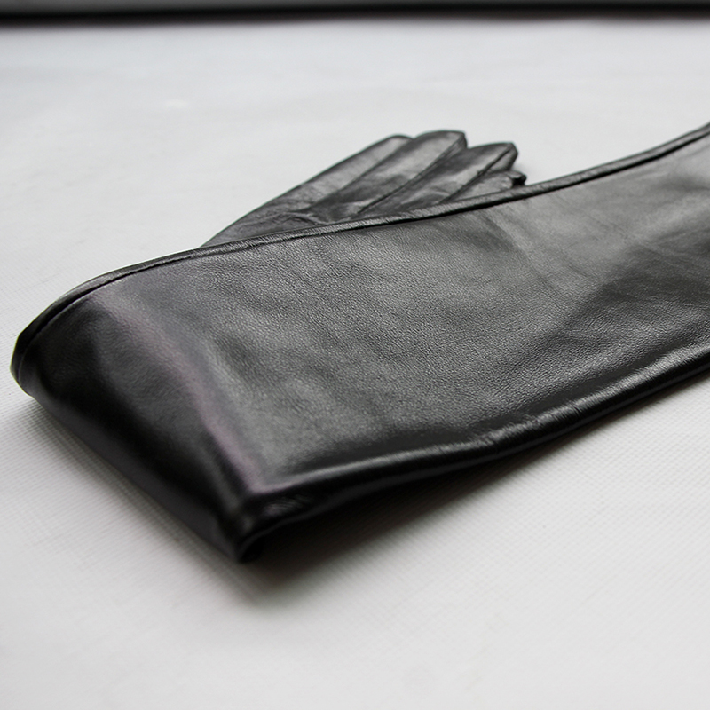 Long gloves Women's Genuine Leather Gloves Black Long Sheepskin Glove Over Elbow 40cm50cm60cm Ladies Mittens Winter Velvet Warm Fashion Arm Sleev