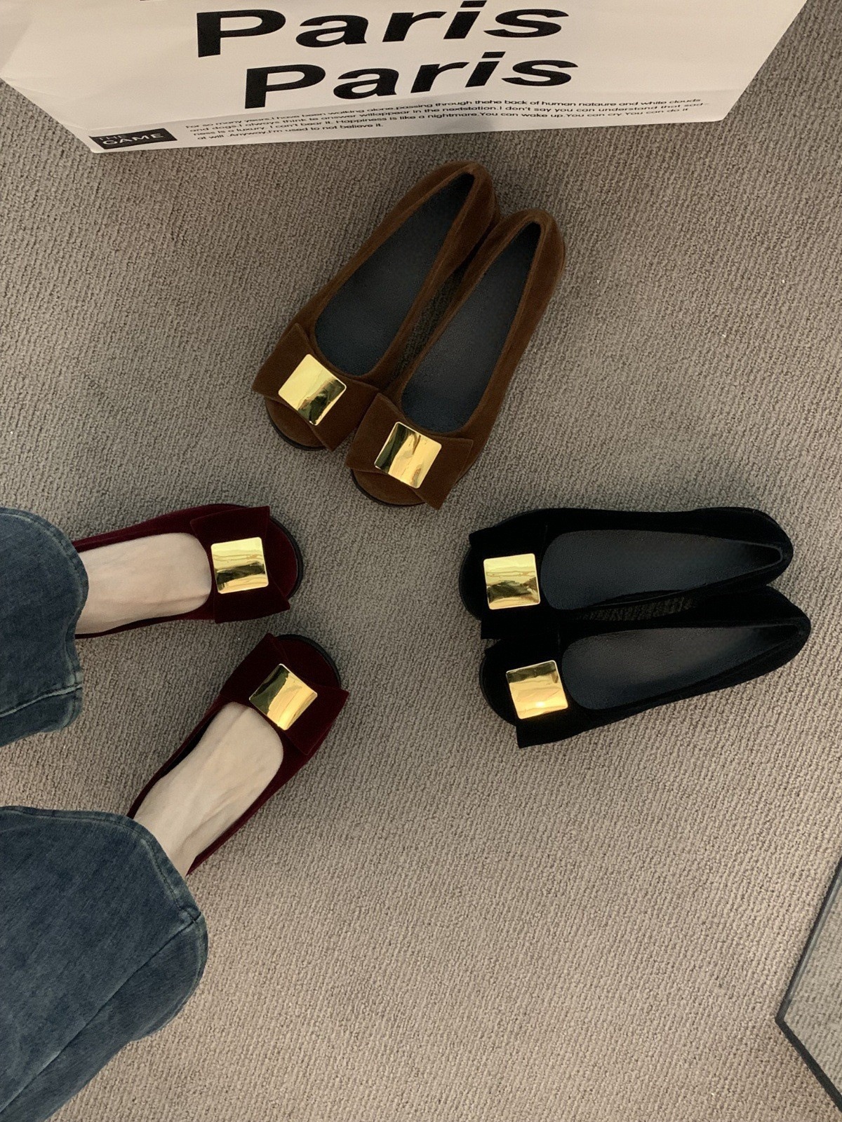 2024 Suede Versatile Chunky Heel Round Toe Women's Vintage Dress Shoes in Black/Brown/Red f257