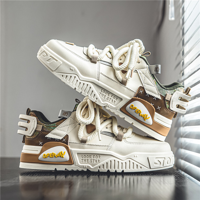 Men's Versatile Trendy Hong Kong Style Leather Surface Soft Soled Sports Leisure Shoes.