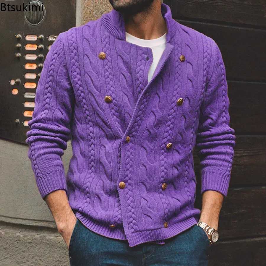 New Arrival New Autumn/Winter Knitted Open Collar Mens Double Chest Sweater Jacket M Street Wear Winter Warm Turtle Neck Mens Clothing Z241111