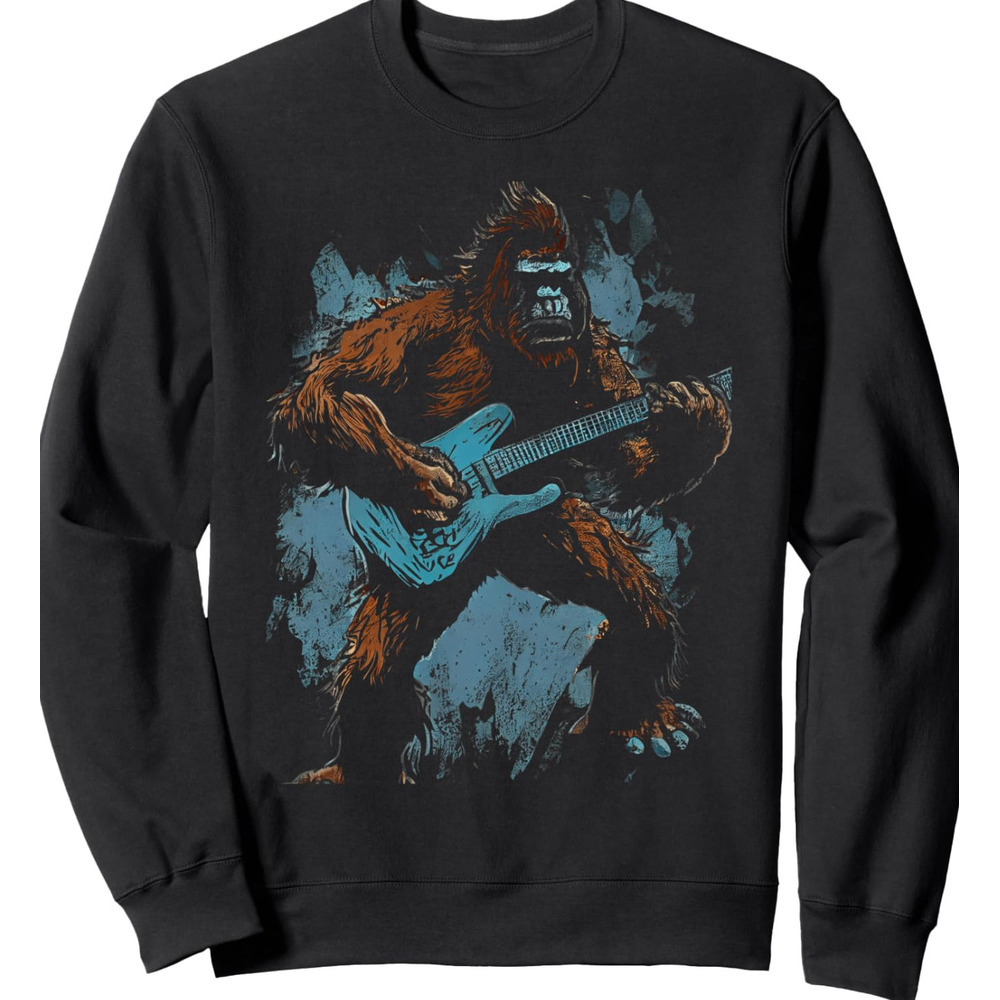 Long Sleeve Shirts for Men sweatshirt Bigfoot Playing Guitar Graphic Tees for Men Women Boys Girls Sweatshirt T shirt Tee Streetwear Casual tops cloth