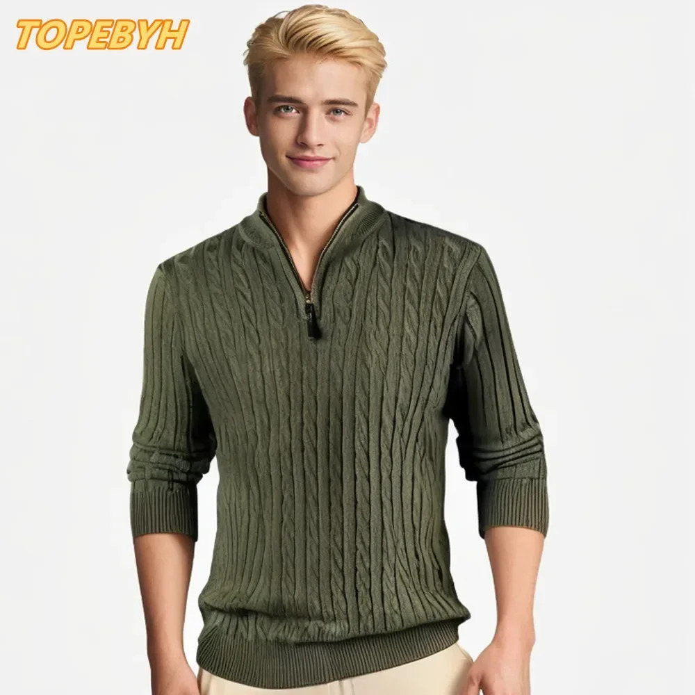 Mens Quarter Zip Sweater Slim Fit Casual Knitted Turtleneck Pullover Mock Neck Polo 241111