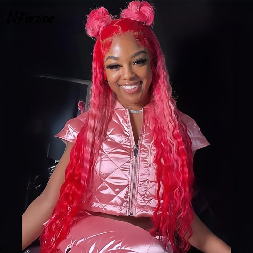 Highlight Pink Colored Deep Curly Lace Front Human Hair Wigs HD 13X4 Transparent Lace Front Wig Brazilian Virgin Pre Plucked
