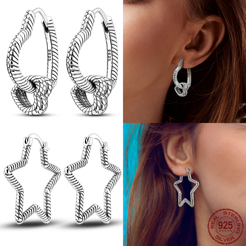 2023 Earrings For Women 925 Sterling Silver Original Charm Double Hoop Earrings Pave CZ Fine Engagement Anniversary Jewelry Gift