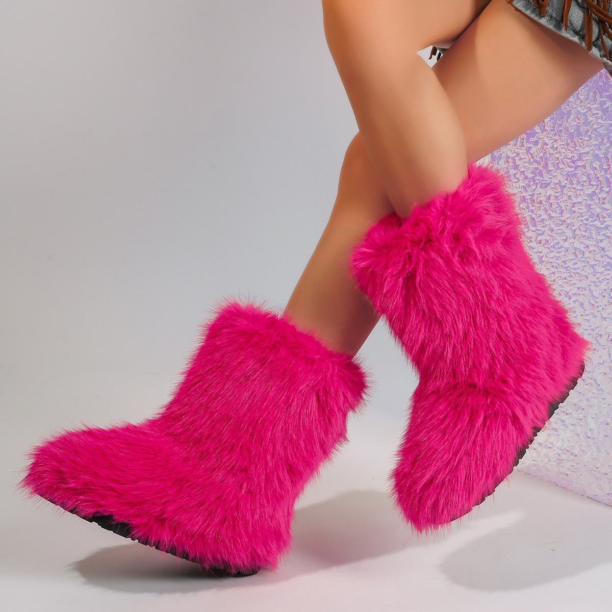 Womens Winter Snow Outdoor Furry Real Raccoon New Boots Woman Fox Fur Warm Platform Shoes Fashion Bottes