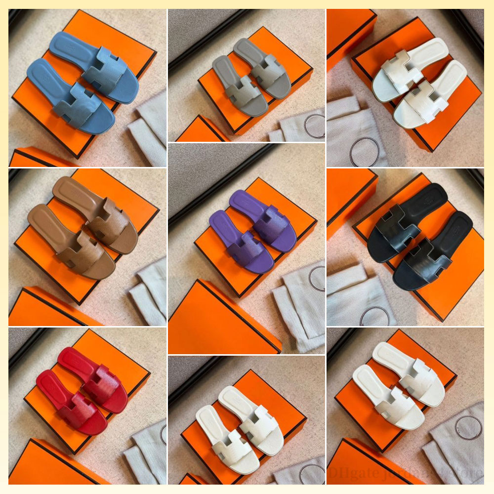 Designer Sandals Women Ladies Leather Claquettes Flat Heels Fashion Beach Shoes Letter Drag Sandale 35-42 Slides Sliders Womens Sandalias