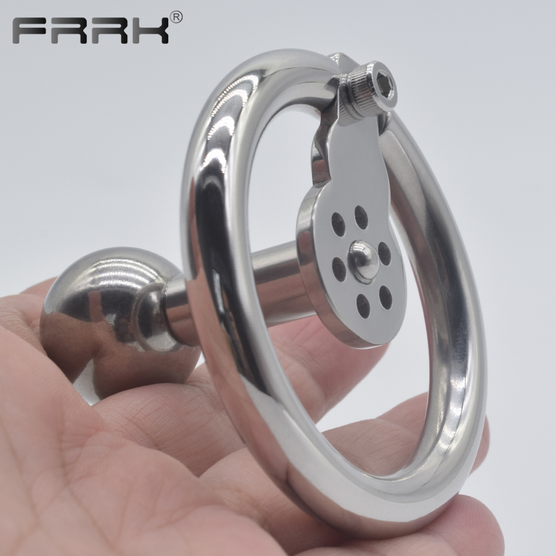 FRRK Solid Steel Ball Inverted Cock Cage with Removable 24mm Metal Bar Penis Insert Male Chastity Device Intimate Sex Toys