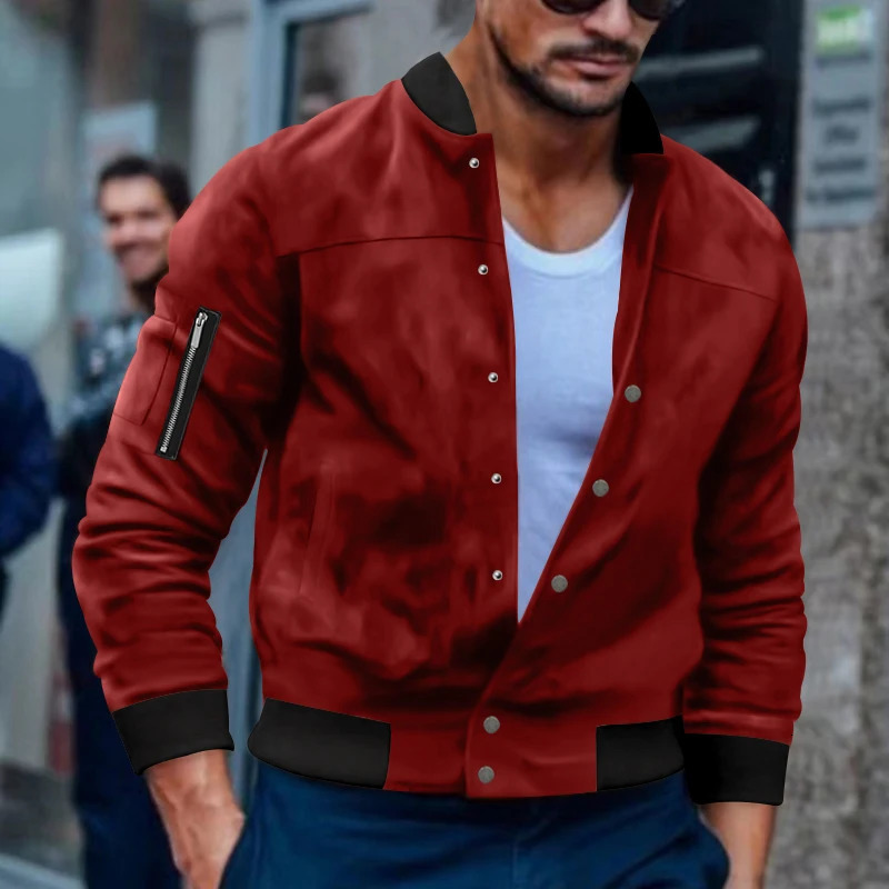 Winter Sweatshirt Jacket Suede Stand Collar Button Casual Mens Outwear 241111