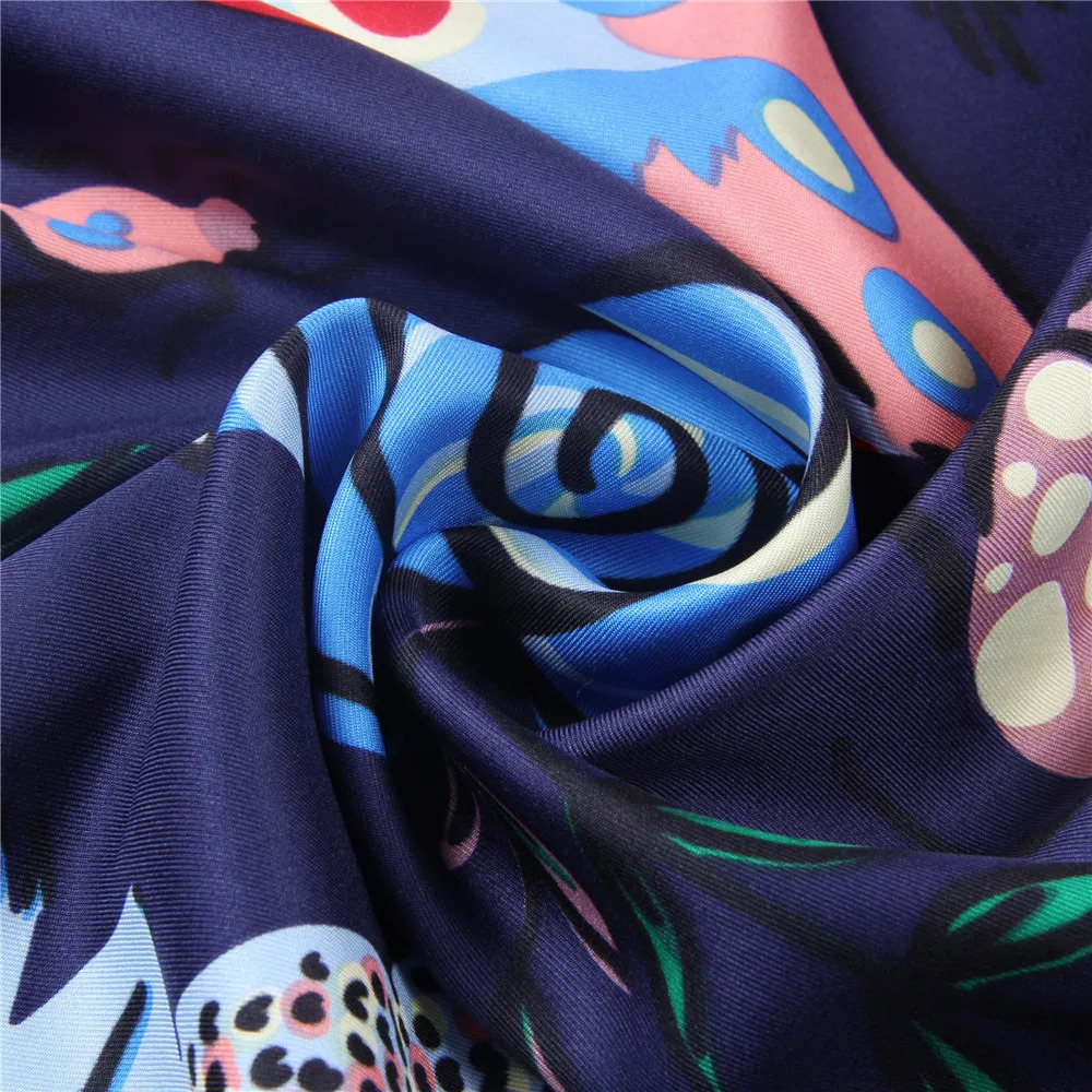POBING Silk Scarf Women Stoles Square Scarves Wraps Large Bandana Kerchief Hijabs Female Silk Foulards 130CM 240321