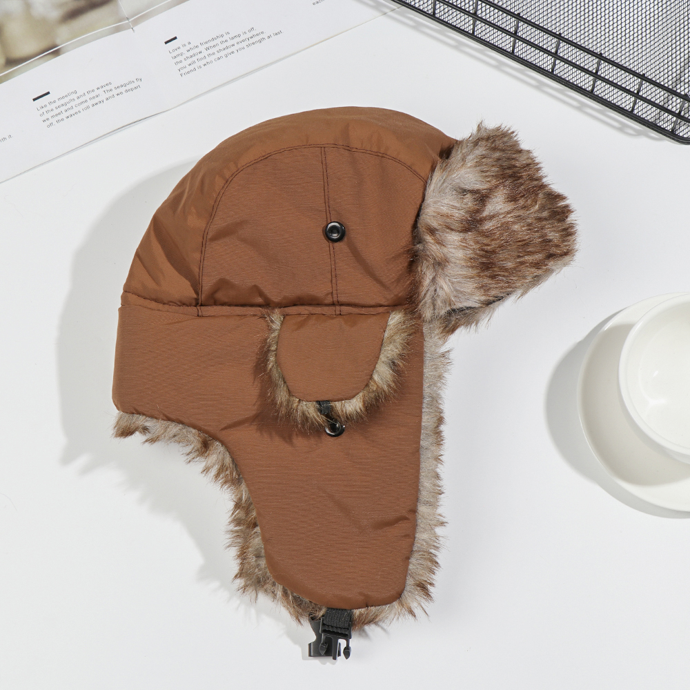 Unisex Men Women Russian Hat Trapper Bomber Warm Trooper Ear Flaps Winter Ski Hat Solid Fluffy Faux Fur Cap Headwear Bonnet