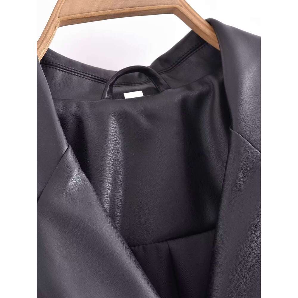 shanshi leather jacket women Spring New Product: Women's Waist Hollow out Imitation Leather Suit Coat Dress PU Short Skirt