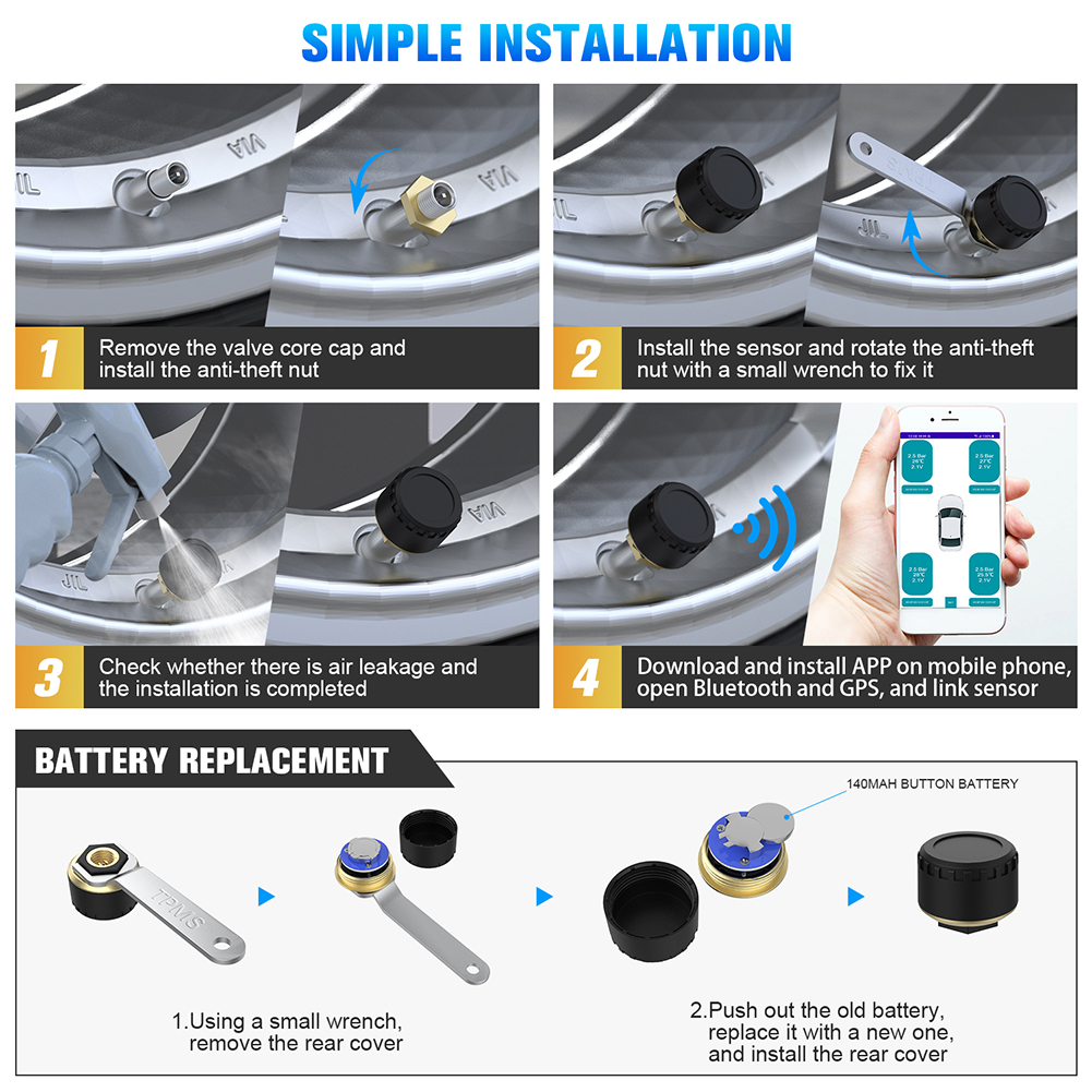 Car TPMS Tire Pressure Monitoring System Bluetooth-compatible Mobile Phone Display Auto Accessories Tyre Pressure Alarm Sensor