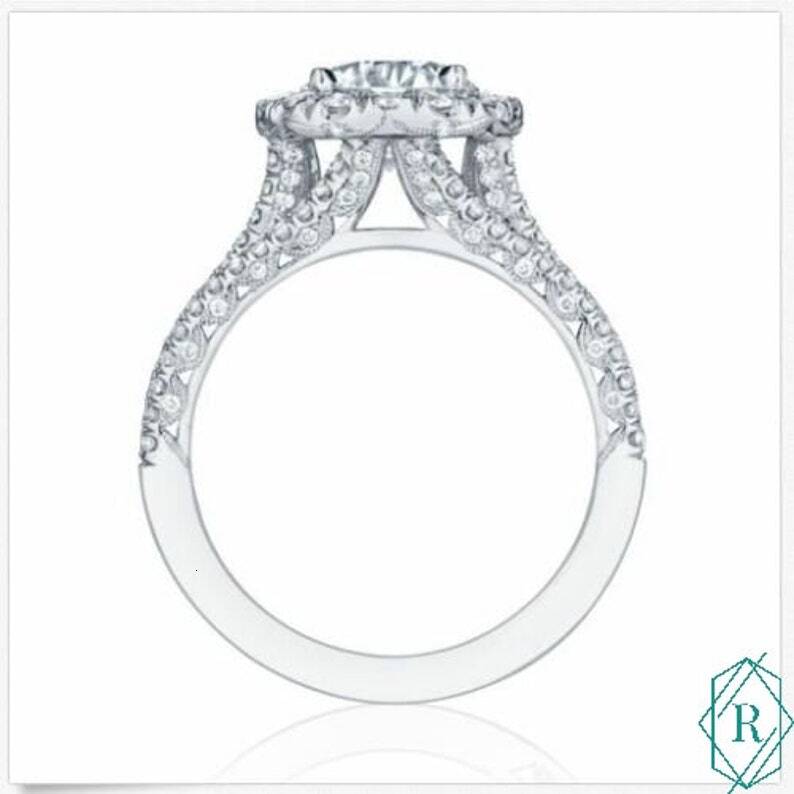1.50 CT Intense Blue Round Cut Halo Moissanite Engagement Ring gorgeous