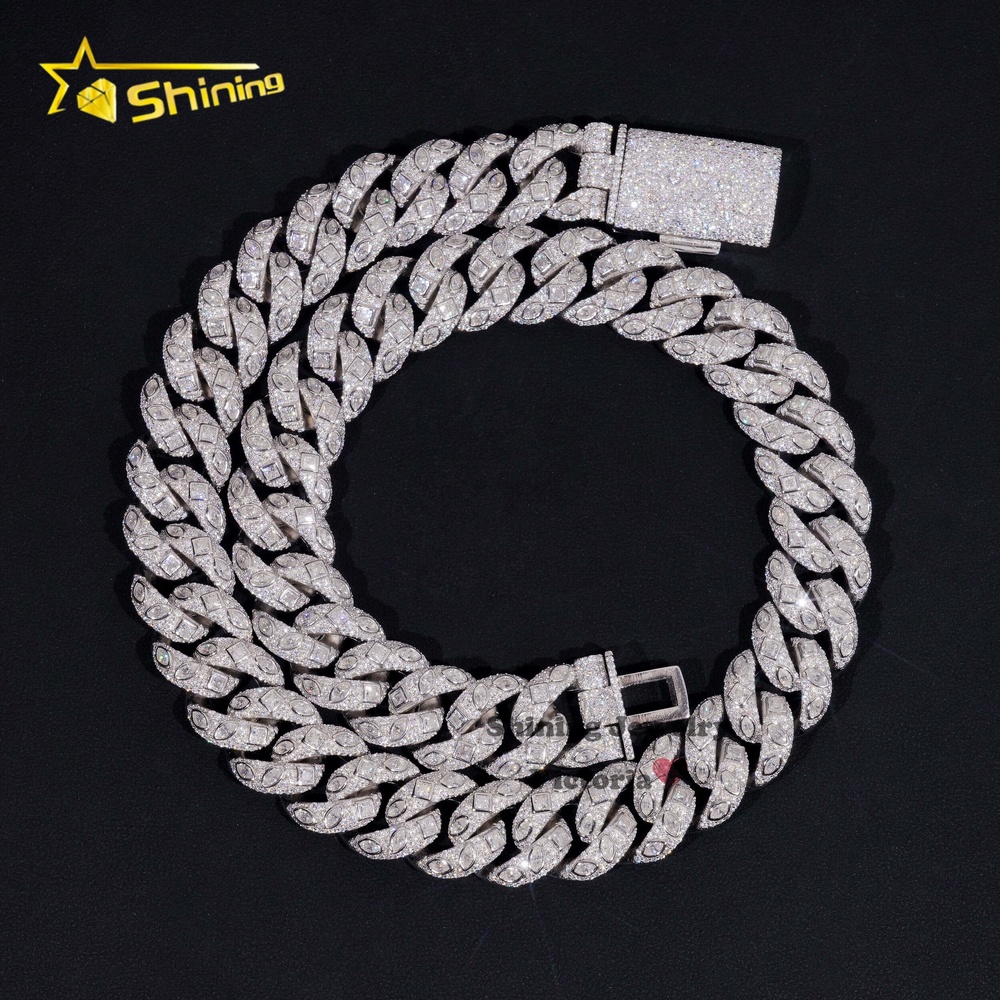 New Arrivals Miami k Lab Grown Dia Necklace Iced Out Sterg Sier 18MM Fancy Cut VVS1 Moissanite Cuban Chain