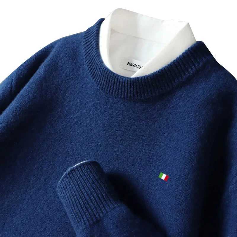 High Quality Wool sweater mens autumn and winter mink cashmere sweater solid color R-grain knitted skydiving oversized loose casual base T241111