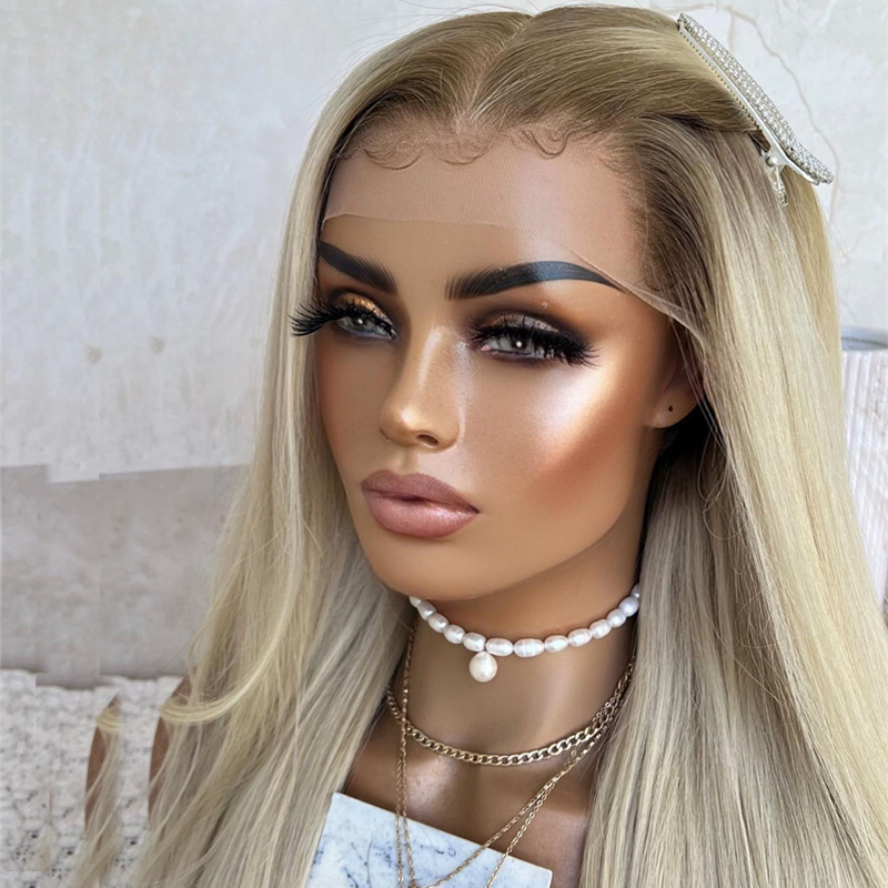 Free shipping 200 Density Ombre Blonde Straight Front 13x4 Transparent Lace Frontal Wig Black /red /brown Silation Human Hair Wigs 36 Inches for Women