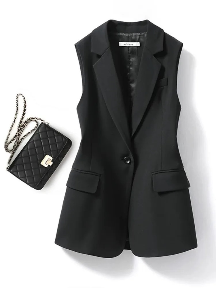 Womens Lapel Collar Vest Coat AllMatched Single Breasted Sleeveless Classic Solid Color Chic Vintage Office Lady Jacket 241111