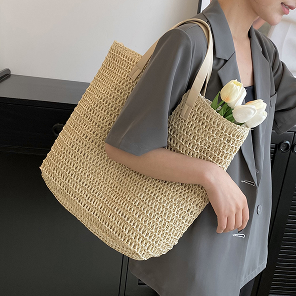 Summer Straw Bags for Women Shoulder Bags Handbags Rattan Woven Top Handle Bag Hollow Raffia Crochet Beach Bag Casual Totes 2023