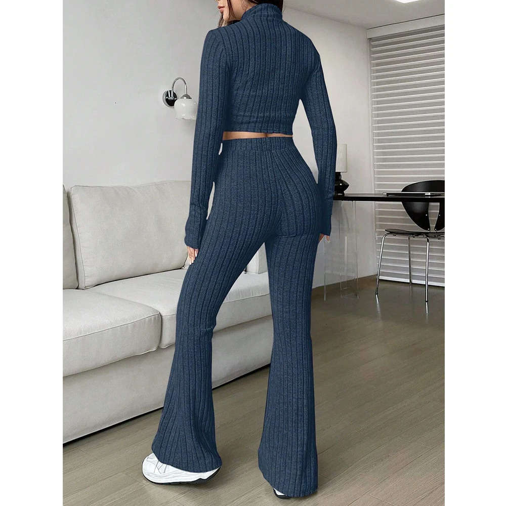 Mia Muse Womens Autumn Simple Solid Color Long Sleeve V-Neck Casual Set And Coordination 241111