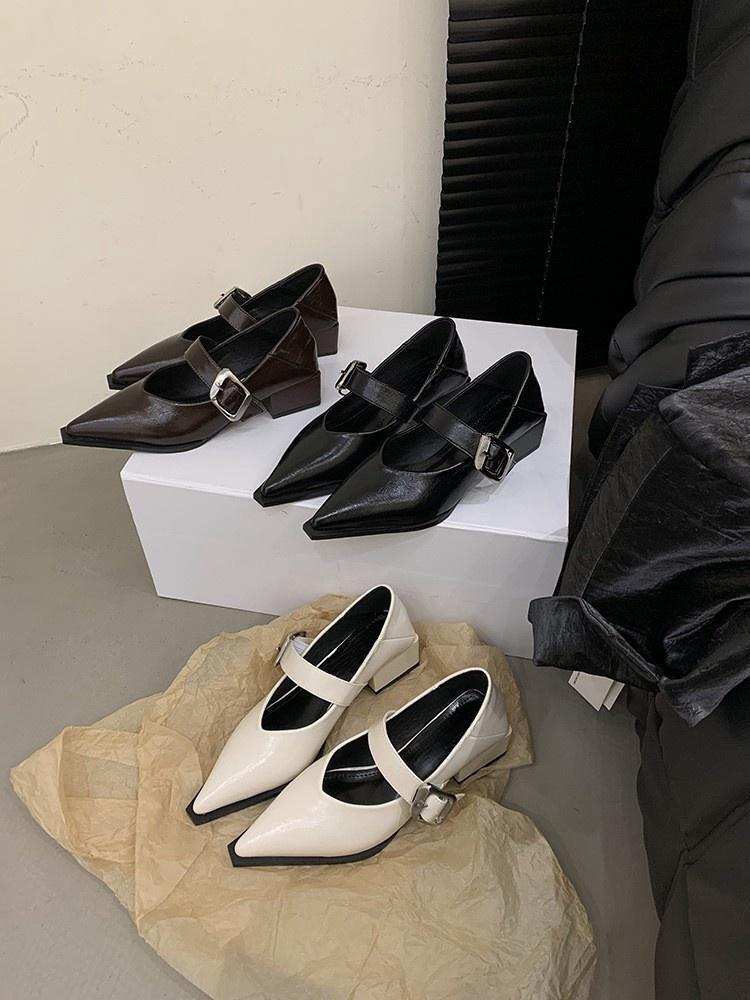 Women's Dress Shoes:Fashion Versatile Design Pointed Toe Sexy Style Chunky Heel New Trendy Mary Jane Shoes,Black/Beige/Brown,Free shipping 4acb