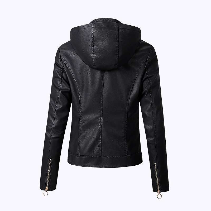 shanshi leather jacket women Fashion Collar Solid Color Zipper Leather Large Short Jacket for Women