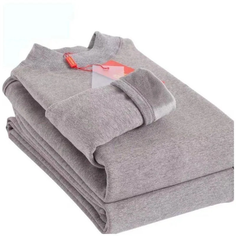 Two Pieces Warm Casual Men Pajama Sets Solid Color Round Neck Thickened Fleece High Quality Winter Autumn Underwear 241111