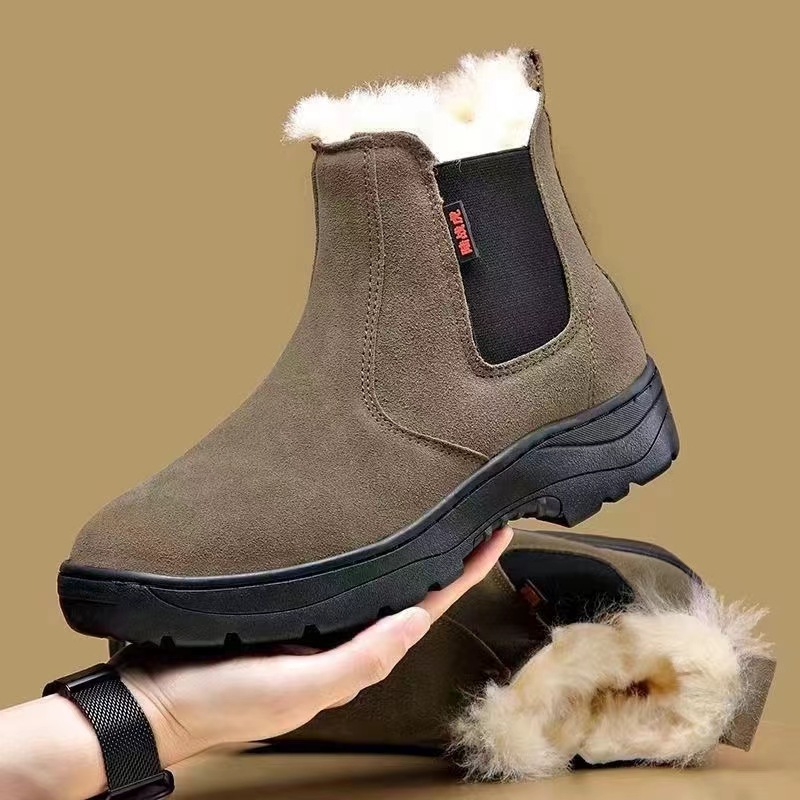 Men's Cowhide Wool Cold Resistant Plush Snow Boots Free Shipping Size38-45.