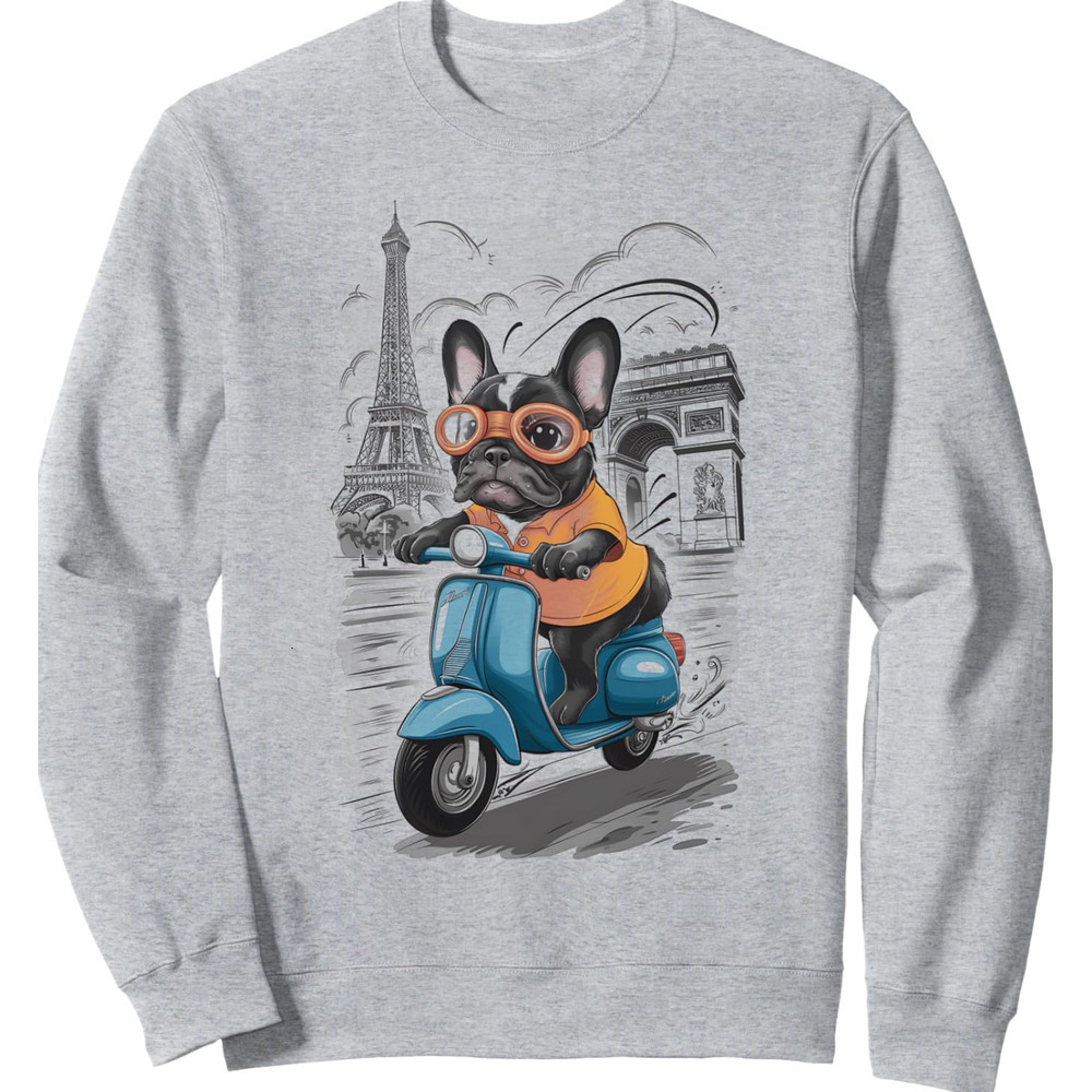 Long Sleeve Shirts for Men sweatshirt Paris France Eiffel Tower French Bulldog Gift Sweatshirt T shirt Tee Streetwear Casual tops clothes