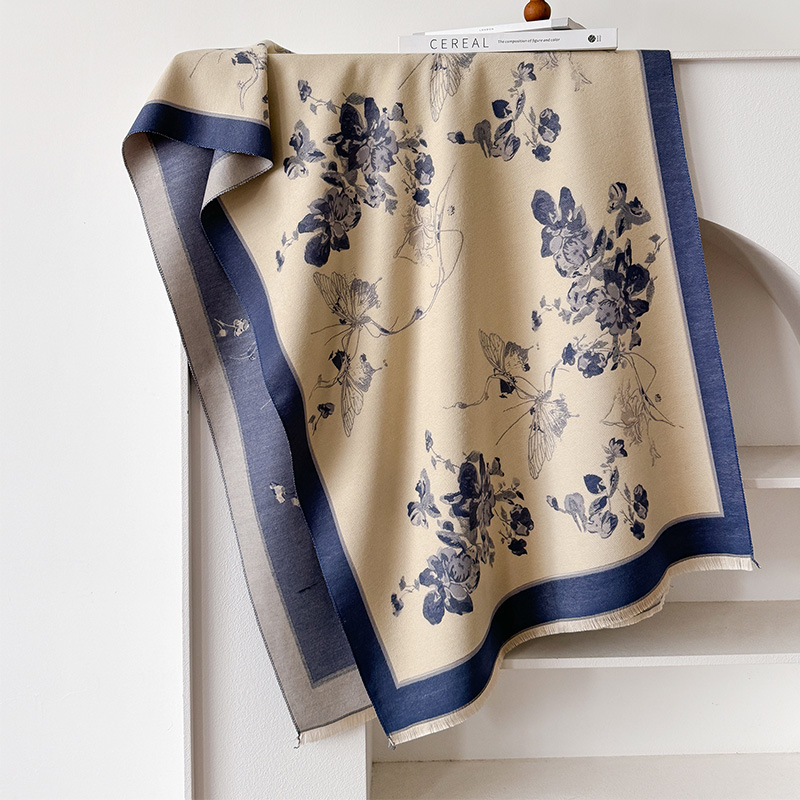 Women's autumn and winter new imitation cashmere thick winter warm fashionable shawl double-sided printed scarf