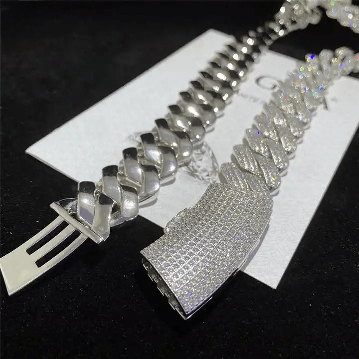 Fashion Jewelry 3ex D Color VVS Moissanite Cuban Chain With Hip Hop Custom Size Sier Necklace For Men Women