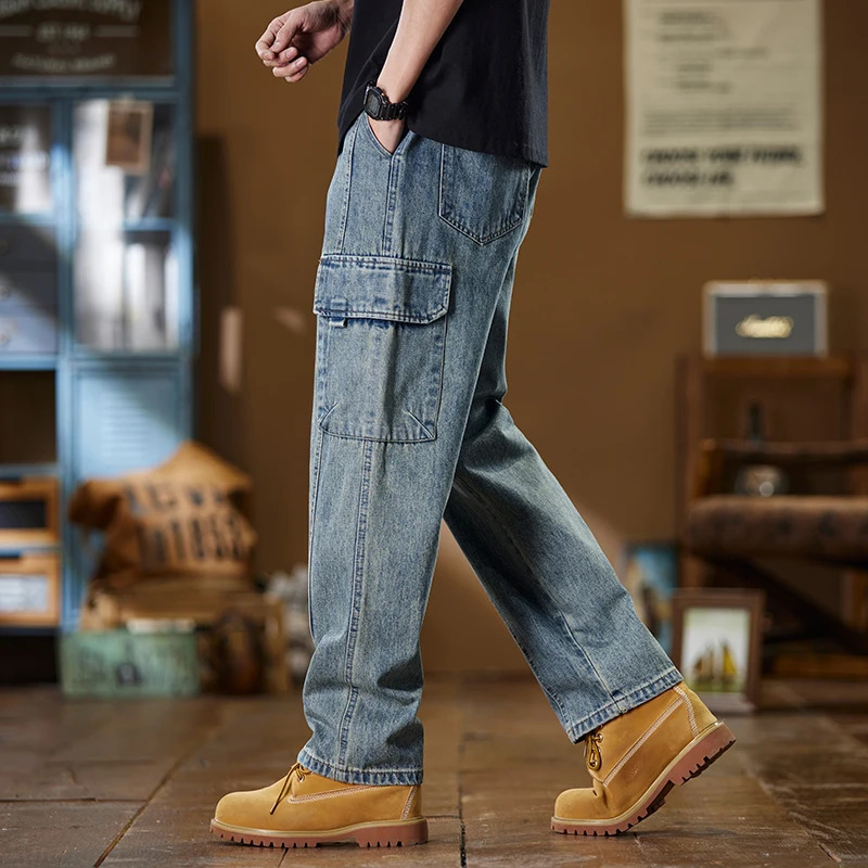 Fashion Street Youth Y2K Fashion Loose Wide Leg Pants Spring/Summer Collection Retro Straight Pants Version Jeans 241108