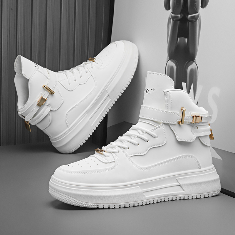 High top casual men's 2025 winter new Korean version versatile student sports white thick soled flat shoes