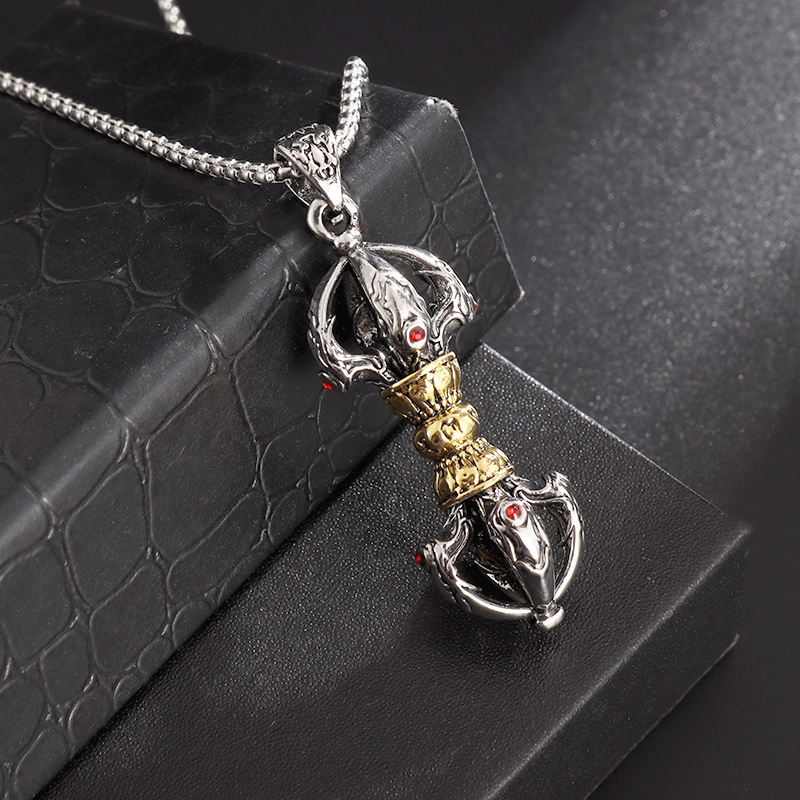 Vajra Tibetan Handle Pendant Necklace Men's Retro Ethnic Style Buddhist Amulet Pendant Classic Personality Trend Prayer Gift