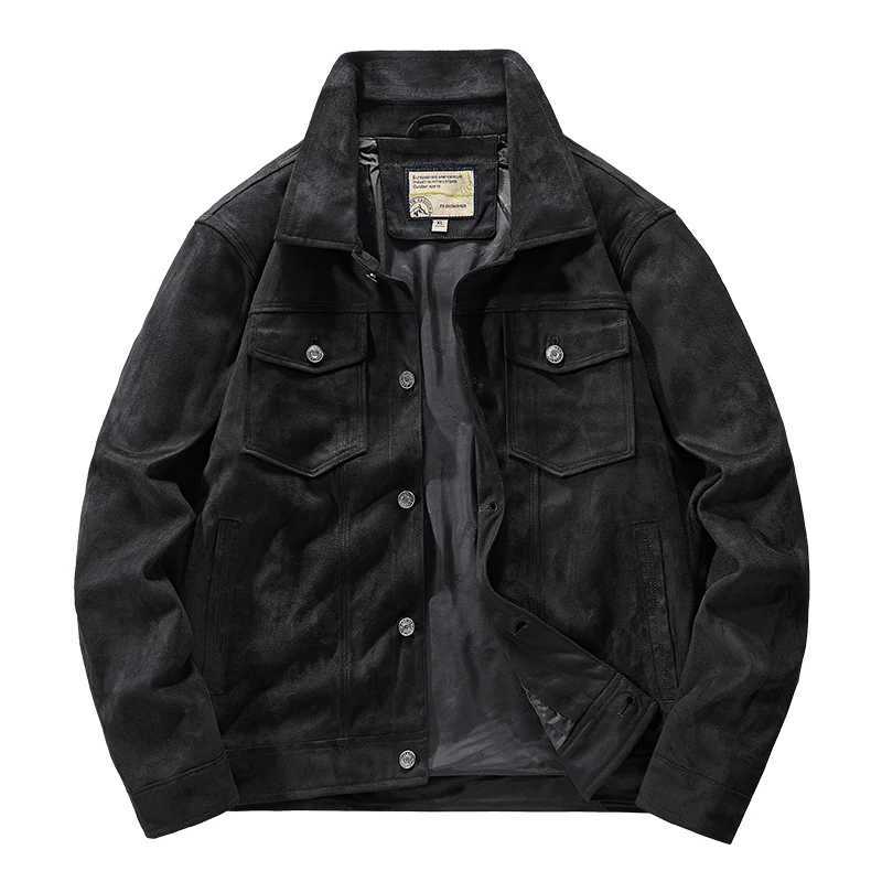Needlesnoah Mens Retro Brown Pilot Artificial Suede Jacket Spring Autumn Freight Jacket Light Collar Casual Jacket W241111
