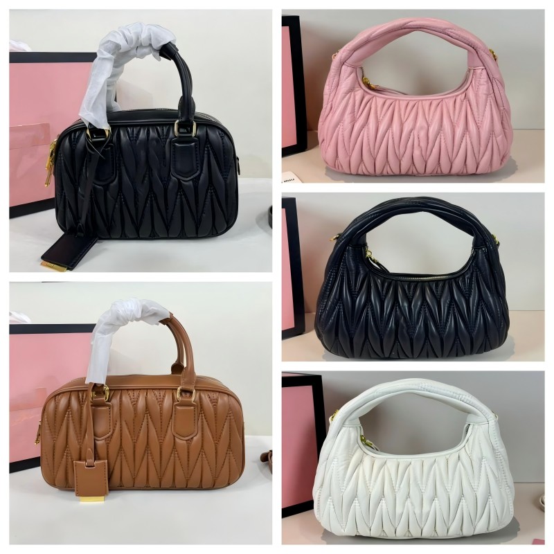 Matelasse designer genuine leather mini crossbody bowling evening bag pleated wallet makeup tote banquet handbag with box and quick delivery