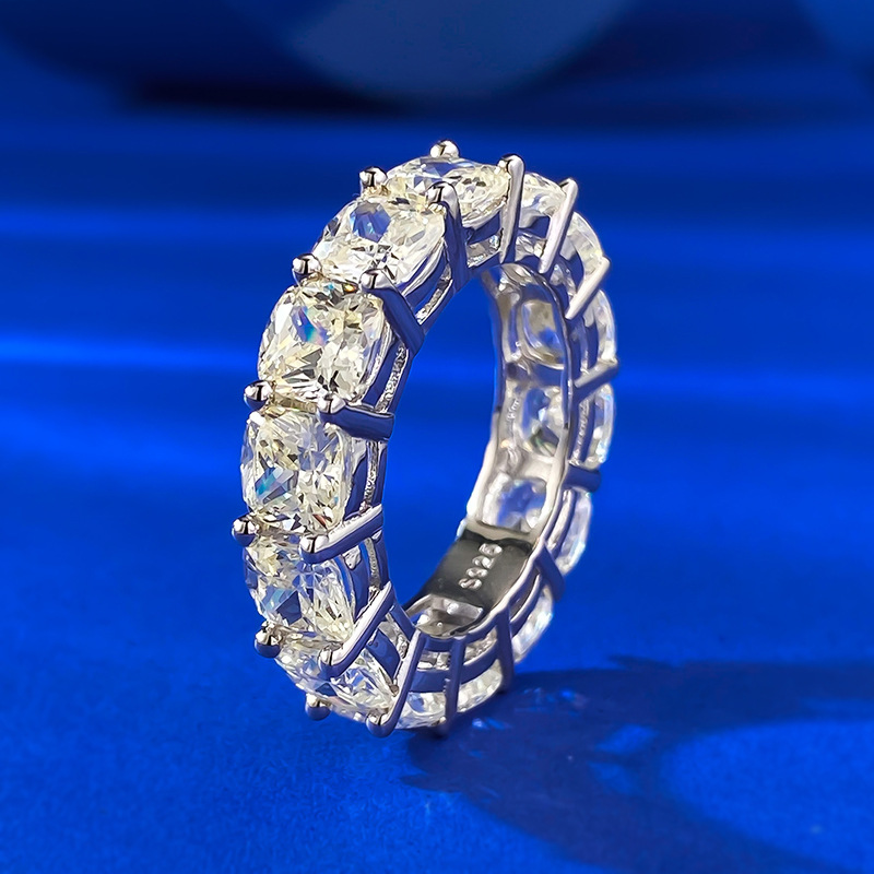 5mm Natural White Moissanite Diamond Wedding Rings Luxury Jewelry Genuine 100% 925 Sterling Silver Cushion Shape Gemstones Party Eternity Women Band R