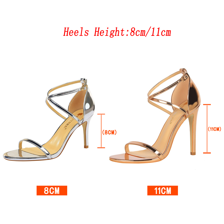Women Fetish 8cm 11cm High Heels Summer Mid Low Heels Champagne Gold Sandals Roman Pumps Lady Gladiators Stiletto Stripper Shoes